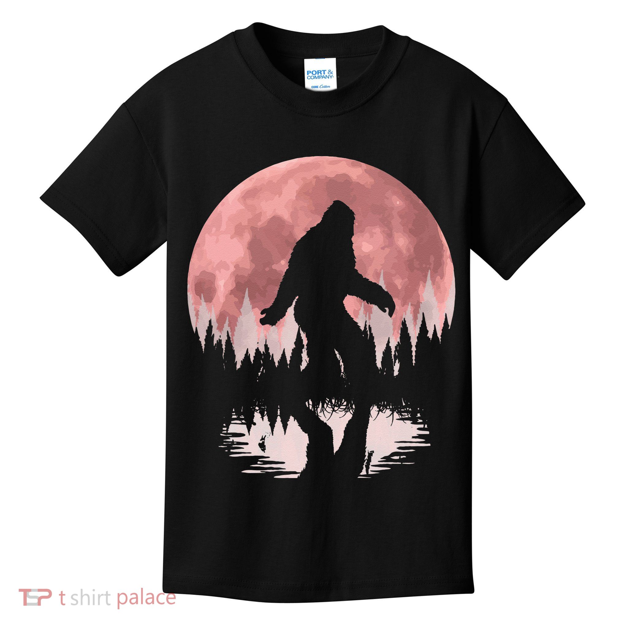 Bigfoot Moon Graphic Night Forest! Cool Sasquatch Men Women Kids T-Shirt