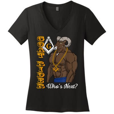 Brothers Masons Goat Rider Whos Next Masonic Funny Gift Women's V-Neck T-Shirt