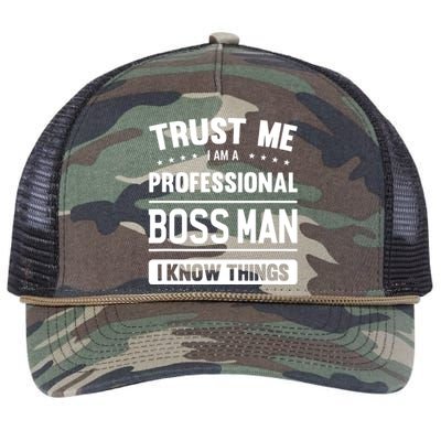 Boss Man Gift Idea Professional Boss Man Retro Rope Trucker Hat Cap