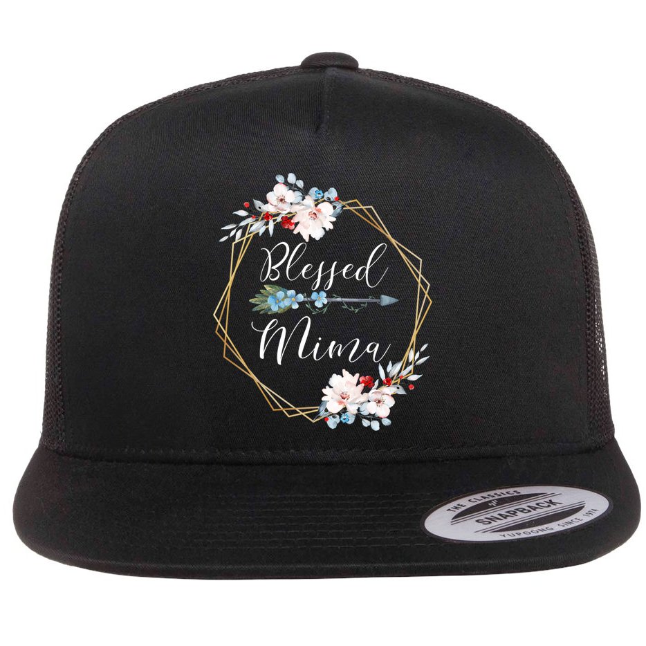 Blessed Mima Grandma Gift Cute Gift Flat Bill Trucker Hat