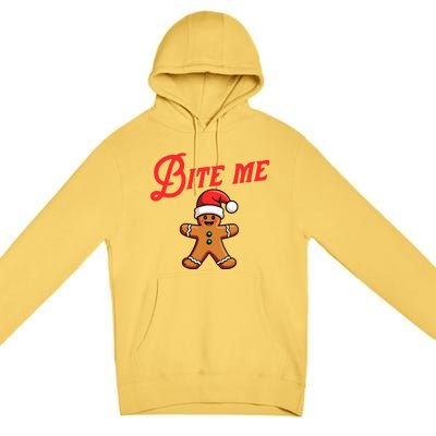 Bite Me Gingerbread Cookie Funny Sarcastic Christmas Holiday Premium Pullover Hoodie