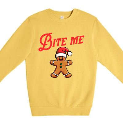 Bite Me Gingerbread Cookie Funny Sarcastic Christmas Holiday Premium Crewneck Sweatshirt