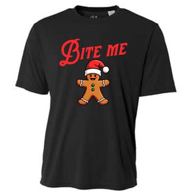 Bite Me Gingerbread Cookie Funny Sarcastic Christmas Holiday Cooling Performance Crew T-Shirt