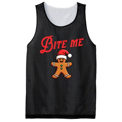 Bite Me Gingerbread Cookie Funny Sarcastic Christmas Holiday Mesh Reversible Basketball Jersey Tank