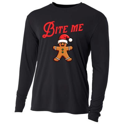 Bite Me Gingerbread Cookie Funny Sarcastic Christmas Holiday Cooling Performance Long Sleeve Crew