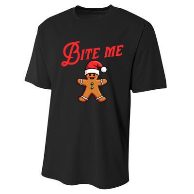 Bite Me Gingerbread Cookie Funny Sarcastic Christmas Holiday Performance Sprint T-Shirt