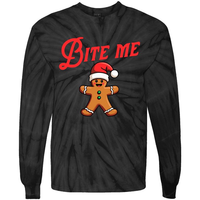 Bite Me Gingerbread Cookie Funny Sarcastic Christmas Holiday Tie-Dye Long Sleeve Shirt