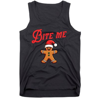 Bite Me Gingerbread Cookie Funny Sarcastic Christmas Holiday Tank Top