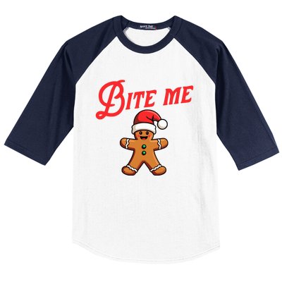 Bite Me Gingerbread Cookie Funny Sarcastic Christmas Holiday Baseball Sleeve Shirt