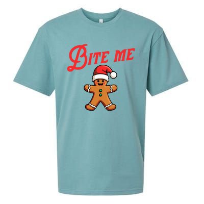 Bite Me Gingerbread Cookie Funny Sarcastic Christmas Holiday Sueded Cloud Jersey T-Shirt