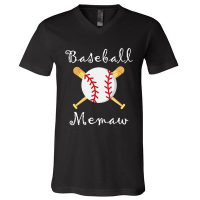 Baseball Memaw Grandsons Game day Gifts to Cheer Grandma V-Neck T-Shirt