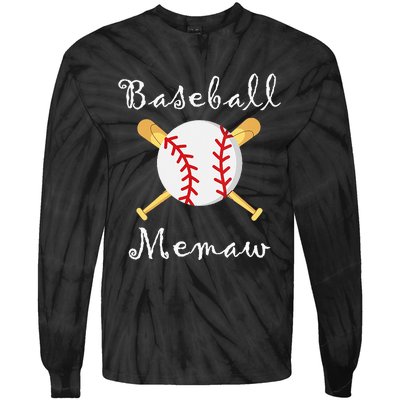 Baseball Memaw Grandsons Game day Gifts to Cheer Grandma Tie-Dye Long Sleeve Shirt