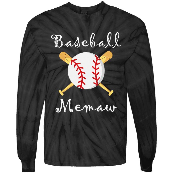 Baseball Memaw Grandsons Game day Gifts to Cheer Grandma Tie-Dye Long Sleeve Shirt