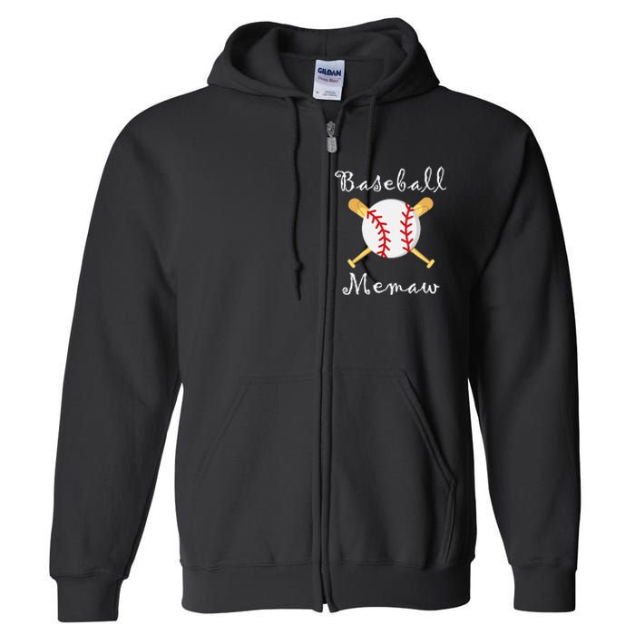 Baseball Memaw Grandsons Game day Gifts to Cheer Grandma Full Zip Hoodie