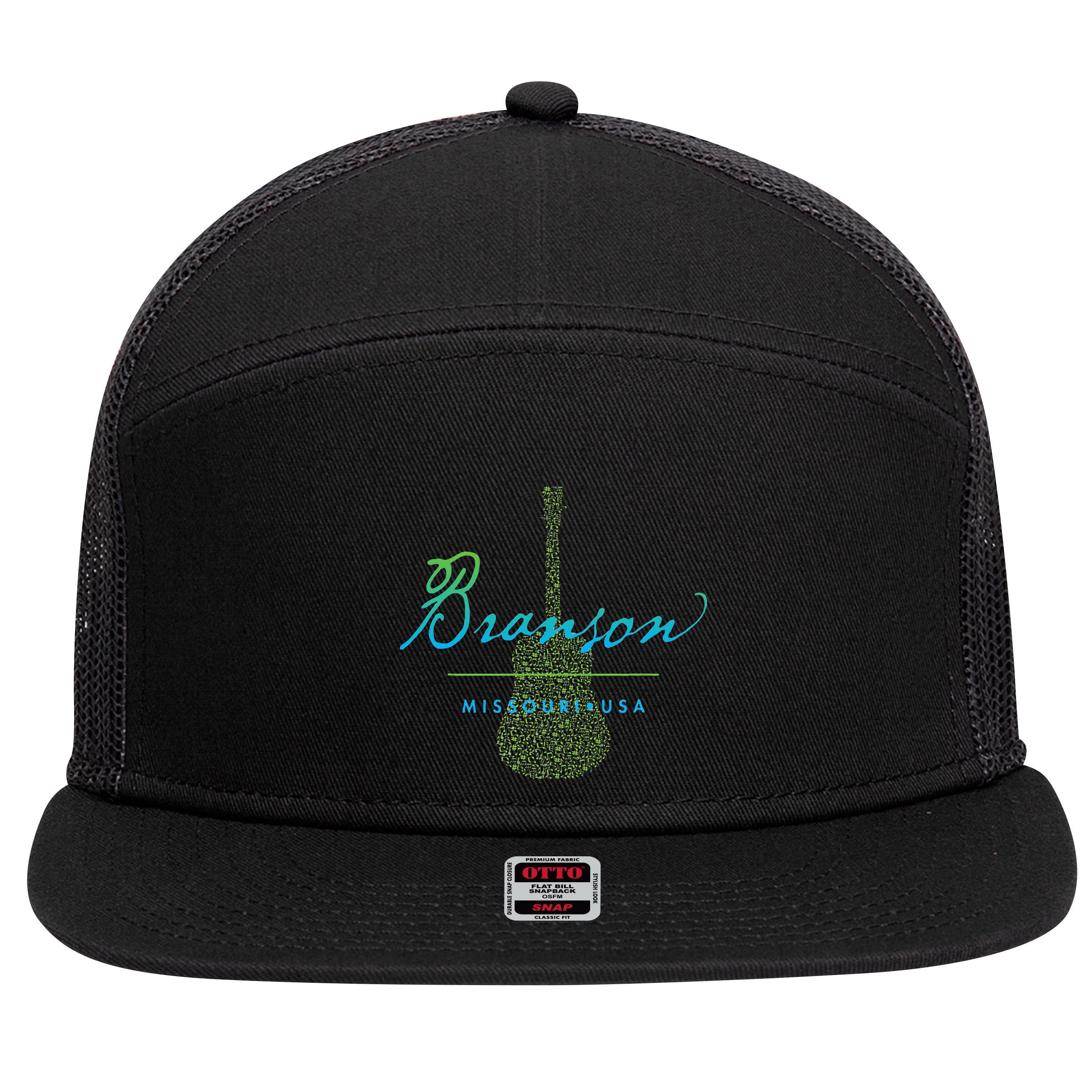 Branson Missouri Guitar Design 7 Panel Mesh Trucker Snapback Hat