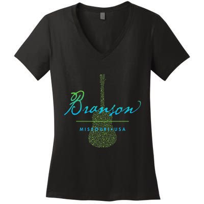 Branson Missouri Guitar Design Women's V-Neck T-Shirt