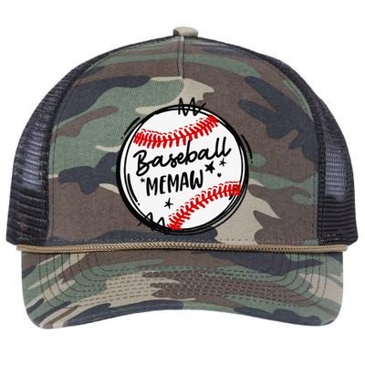 Baseball Memaw Grandma Funny Christmas Mothers Day Retro Rope Trucker Hat Cap