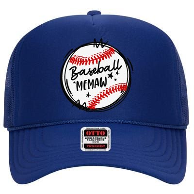 Baseball Memaw Grandma Funny Christmas Mothers Day High Crown Mesh Back Trucker Hat