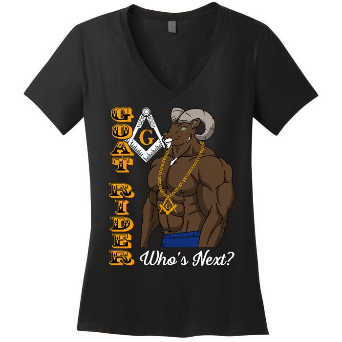 Brothers Masons Goat Rider WhoS Next Masonic Women's V-Neck T-Shirt