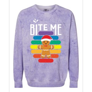 Bite Me Gingerbread Lgbt Xmas Cookie Gay Christmas Gift Colorblast Crewneck Sweatshirt