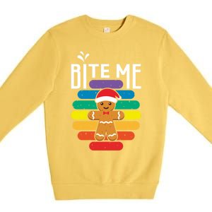 Bite Me Gingerbread Lgbt Xmas Cookie Gay Christmas Gift Premium Crewneck Sweatshirt