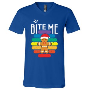 Bite Me Gingerbread Lgbt Xmas Cookie Gay Christmas Gift V-Neck T-Shirt