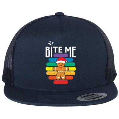 Bite Me Gingerbread Lgbt Xmas Cookie Gay Christmas Gift Flat Bill Trucker Hat