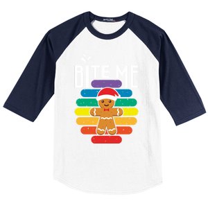 Bite Me Gingerbread Lgbt Xmas Cookie Gay Christmas Gift Baseball Sleeve Shirt