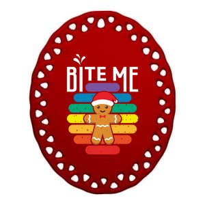 Bite Me Gingerbread Lgbt Xmas Cookie Gay Christmas Gift Ceramic Oval Ornament