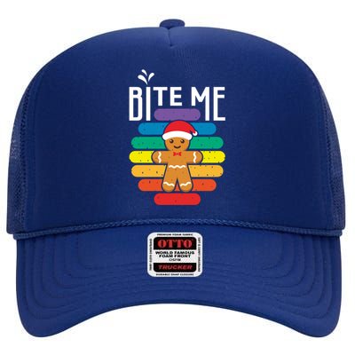 Bite Me Gingerbread Lgbt Xmas Cookie Gay Christmas Gift High Crown Mesh Back Trucker Hat