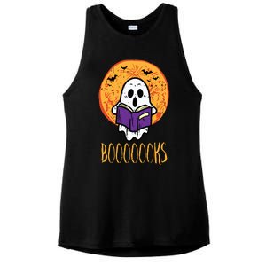 Boooks Moon Ghost Reading Halloween Bookworm Librarian Book Ladies PosiCharge Tri-Blend Wicking Tank