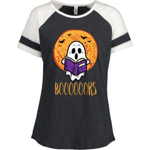 Boooks Moon Ghost Reading Halloween Bookworm Librarian Book Enza Ladies Jersey Colorblock Tee