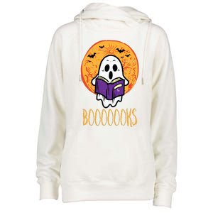 Boooks Moon Ghost Reading Halloween Bookworm Librarian Book Womens Funnel Neck Pullover Hood