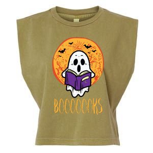 Boooks Moon Ghost Reading Halloween Bookworm Librarian Book Garment-Dyed Women's Muscle Tee