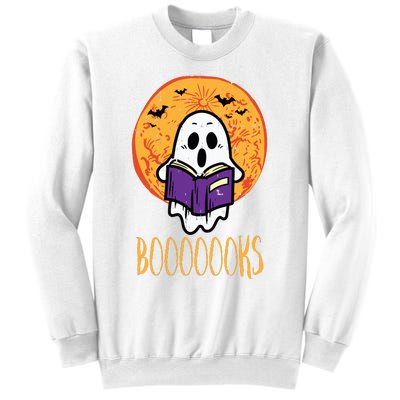 Boooks Moon Ghost Reading Halloween Bookworm Librarian Book Sweatshirt