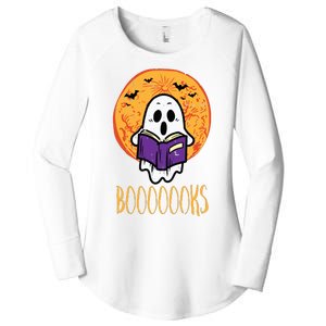 Boooks Moon Ghost Reading Halloween Bookworm Librarian Book Women's Perfect Tri Tunic Long Sleeve Shirt