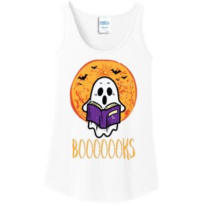 Boooks Moon Ghost Reading Halloween Bookworm Librarian Book Ladies Essential Tank