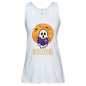 Boooks Moon Ghost Reading Halloween Bookworm Librarian Book Ladies Essential Flowy Tank