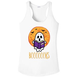 Boooks Moon Ghost Reading Halloween Bookworm Librarian Book Ladies PosiCharge Competitor Racerback Tank