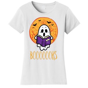 Boooks Moon Ghost Reading Halloween Bookworm Librarian Book Women's T-Shirt