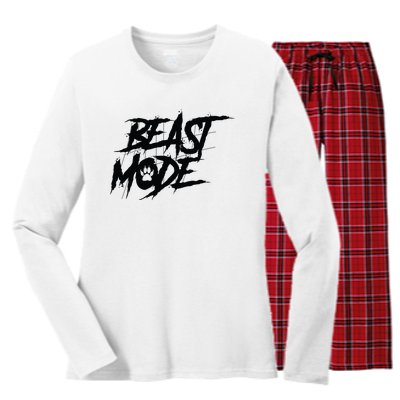 Beast Mode Gym Motivation Graphic Women's Long Sleeve Flannel Pajama Set 