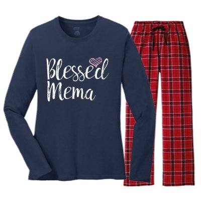 Blessed Mema Grandma Gifts Women's Long Sleeve Flannel Pajama Set 