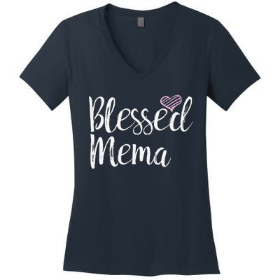 Blessed Mema Grandma Gifts Women's V-Neck T-Shirt