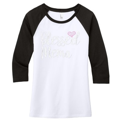 Blessed Mema Grandma Gifts Women's Tri-Blend 3/4-Sleeve Raglan Shirt