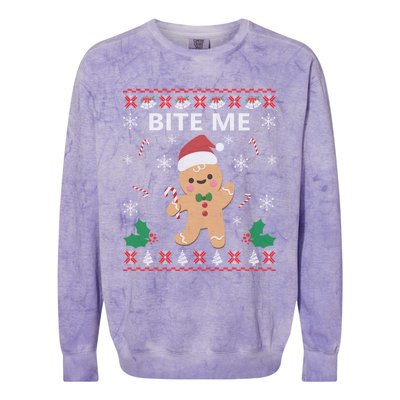 Bite Me Gingerbread Ugly Christmas Sweater Funny Gift Meaningful Gift Colorblast Crewneck Sweatshirt