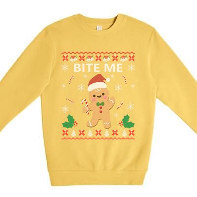 Bite Me Gingerbread Ugly Christmas Sweater Funny Gift Meaningful Gift Premium Crewneck Sweatshirt