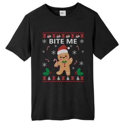 Bite Me Gingerbread Ugly Christmas Sweater Funny Gift Meaningful Gift Tall Fusion ChromaSoft Performance T-Shirt