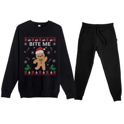 Bite Me Gingerbread Ugly Christmas Sweater Funny Gift Meaningful Gift Premium Crewneck Sweatsuit Set