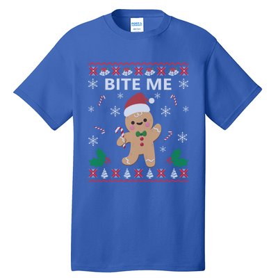 Bite Me Gingerbread Ugly Christmas Sweater Funny Gift Meaningful Gift Tall T-Shirt