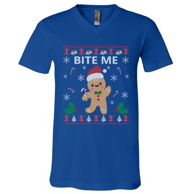 Bite Me Gingerbread Ugly Christmas Sweater Funny Gift Meaningful Gift V-Neck T-Shirt